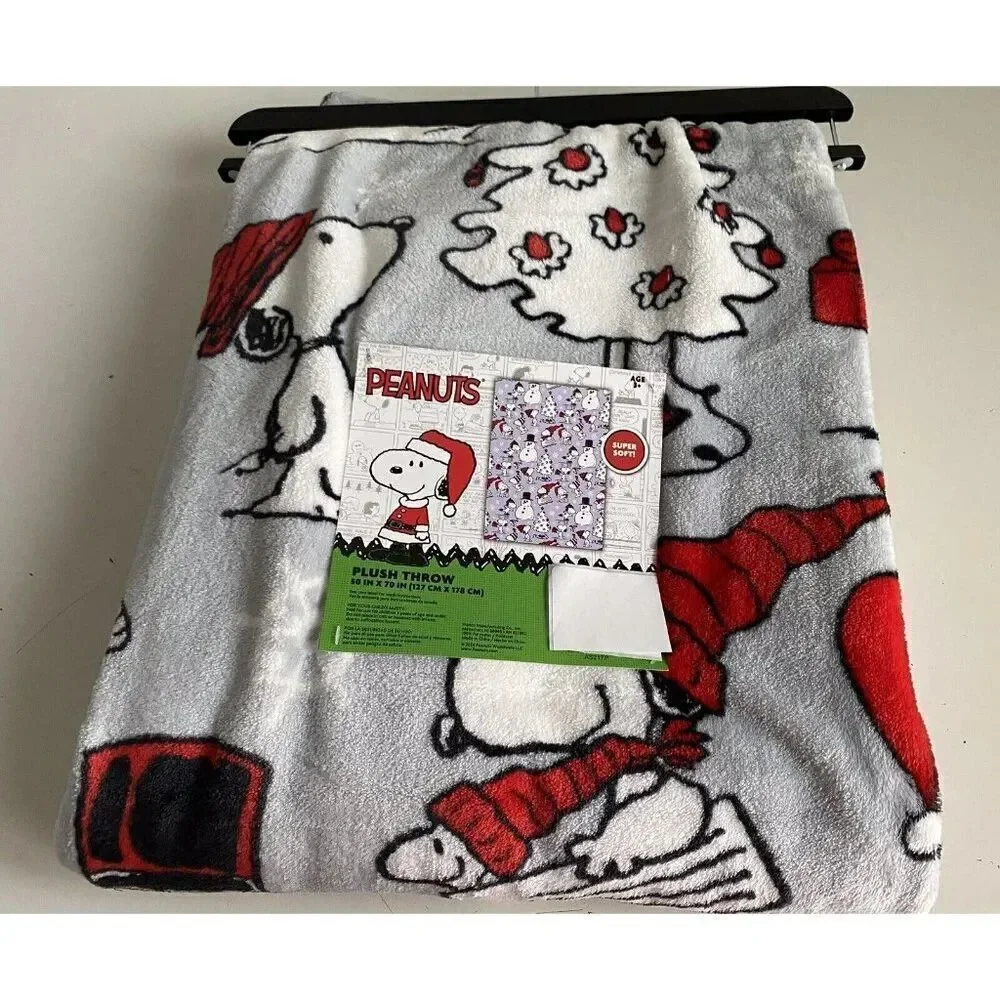Peanuts Snoopy Snowman Throw Blanket Christmas Tree Snow Skiing‎ Ice Skating NEW